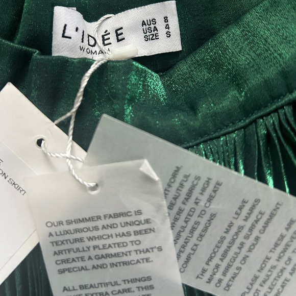 New NWT L'IDÉE Pleated Green Maxi Papillon Skirt in Pine Shimmer - Picture 9 of 17